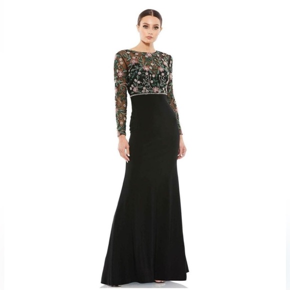 NWT Mac Duggal [ 10 ] 67870 Beaded Illusion High Neck Trumpet Gown Black - Picture 6 of 15